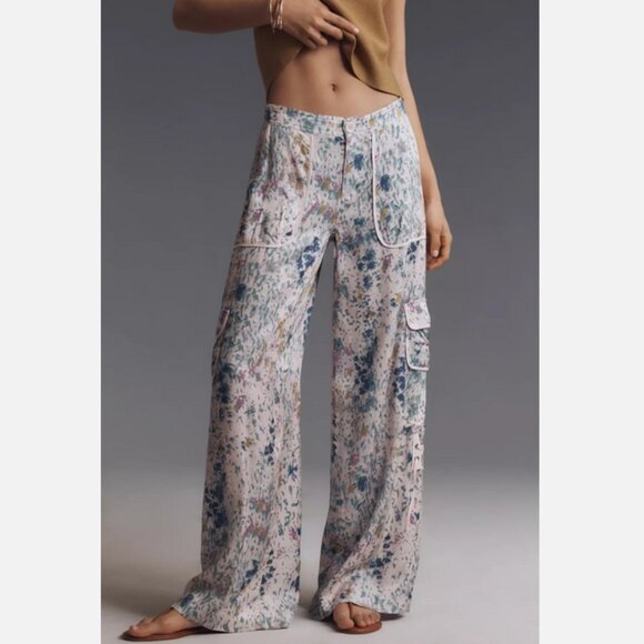 By Anthropologie Palazzo Utility Pants Wide Leg Cargo Abstract Size 12 NWT - Picture 1 of 6